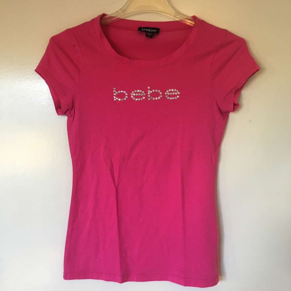 Bebe Logo Swarovski Tee in Pink
